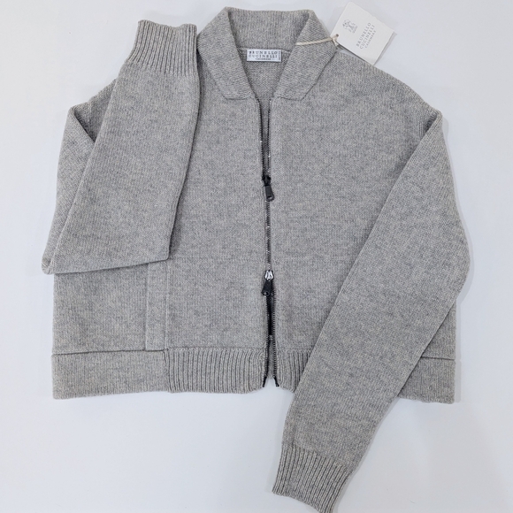Brunello Cucinelli Cashmere Zip Cardigan NWT  Gray Sparkle Y2K Made In Italy - Picture 1 of 15